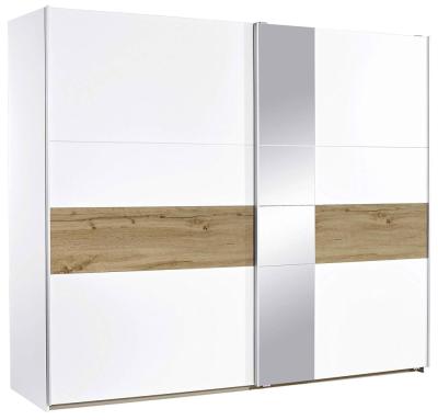 Product photograph of In Stock Rauch Korbach Artisan Oak And Alpine White 2 Door Sliding Wardrobe With Mirror Includes Accessory Pack Basic 3 Clothes Rails 3 Shelves - 261cm from Choice Furniture Superstore
