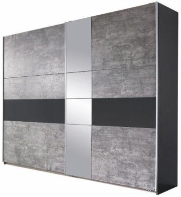 Product photograph of In Stock Rauch Korbach Metallic Grey And Stone Grey 2 Door Sliding Wardrobe With Mirror Includes Accessory Pack Basic 3 Clothes Rails 3 Shelves - 261cm from Choice Furniture Superstore