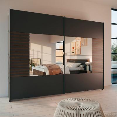 Rauch Barea 226cm 2 Door Mirror Sliding Wardrobe Metallic Grey And Atlantic Dark Oak