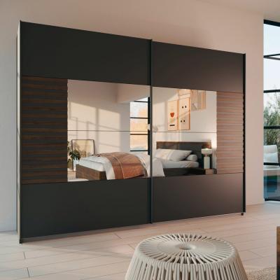Rauch Barea 271cm 2 Door Mirror Sliding Wardrobe Metallic Grey And Atlantic Dark Oak
