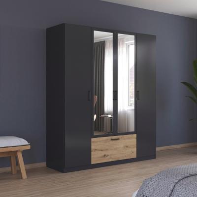 Rauch Bari 181cm 4 Door Combi Wardrobe Metallic Grey And Artisan Oak