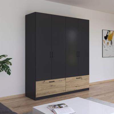 Rauch Bari 181cm 4 Door Wardrobe With Drawers Metallic Grey And Artisan Oak