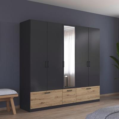 Rauch Bari 226cm 5 Door Combi Wardrobe With Drawers Metallic Grey And Artisan Oak