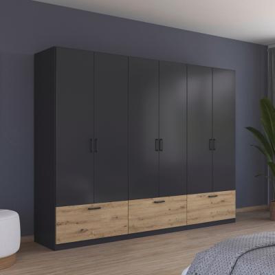 Rauch Bari 271cm 6 Door Wardrobe With Drawers Metallic Grey And Artisan Oak