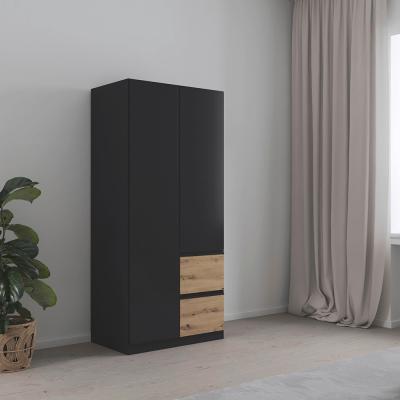 Rauch Costa 91cm 2 Door Wardrobe With Lhf Drawers Metallic Dark Grey And Artisan Oak