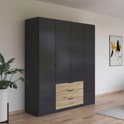 Rauch Davoa 181cm 4 Door Wardrobe Metallic Dark Grey And Artisan Oak