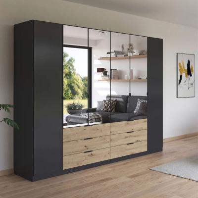 Rauch Davoa 271cm 6 Door Combi Wardrobe Metallic Dark Grey And Artisan Oak