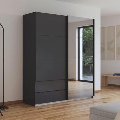 Rauch Elara 181cm 2 Door Combi Sliding Wardrobe Metallic Dark Grey And Grey Mirror