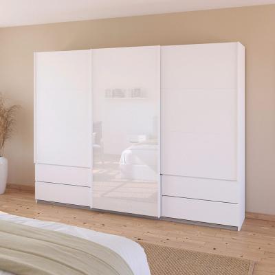 Rauch Elara 271cm 3 Door Combi Sliding Wardrobe Alpine White And White Glass