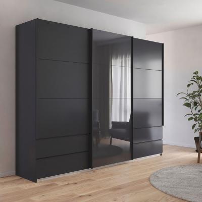 Rauch Elara 271cm 3 Door Combi Sliding Wardrobe Metallic Dark Grey And Basalt Glass
