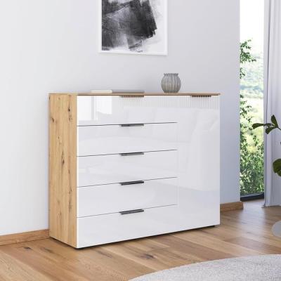 Rauch Flipp 1 Door Sideboard With Adjustable Height 120cm Artisan Oak And White Glass