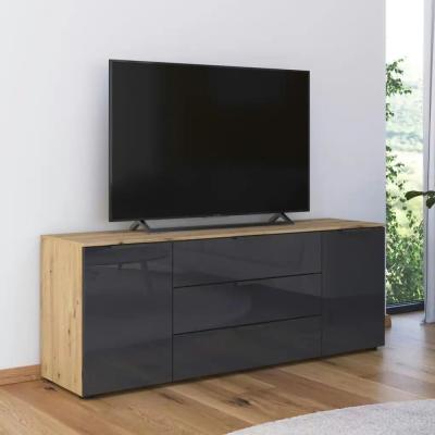 Rauch Flipp 2 Door Sideboard With Adjustable Height 160cm Artisan Oak And Basalt Glass
