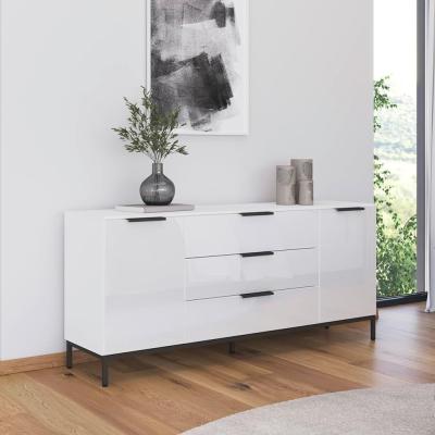 Rauch Flipp 2 Door Sideboard With Metal Base 160cm Alpine White And White Glass