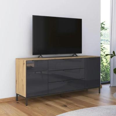 Rauch Flipp 2 Door Sideboard With Metal Base 160cm Artisan Oak And Basalt Glass