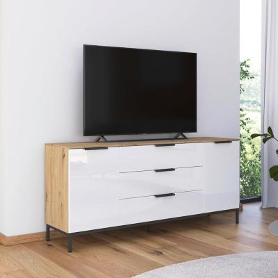 Rauch Flipp 2 Door Sideboard With Metal Base 160cm Artisan Oak And White Glass