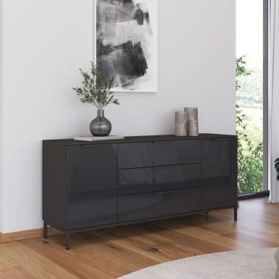 Rauch Flipp 2 Door Sideboard With Metal Base 160cm Graphite And Basalt Glass
