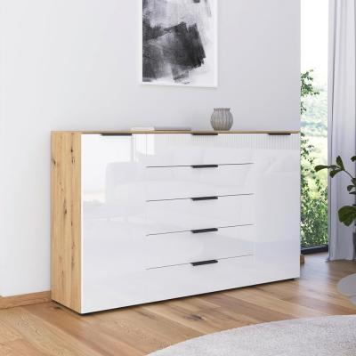 Rauch Flipp 2 Door Sideboard With Adjustable Height 180cm Artisan Oak And White Glass