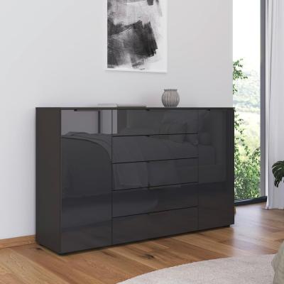 Rauch Flipp 2 Door Sideboard With Adjustable Height 180cm Graphite And Basalt Glass