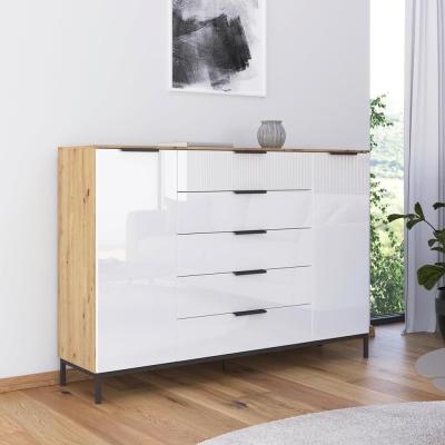 Rauch Flipp 2 Door Sideboard With Metal Base 180cm Artisan Oak And White Glass