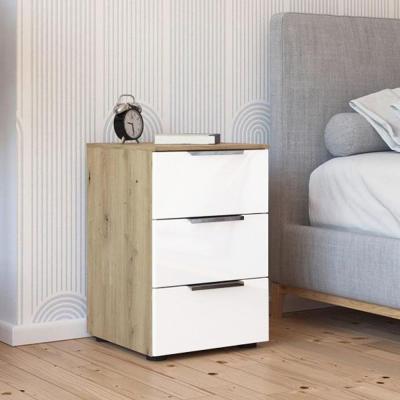 Rauch Flipp 3 Drawer Bedside Cabinet With Adjustable Height Artisan Oak And Alpine White