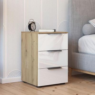 Rauch Flipp 3 Drawer Bedside Cabinet With Adjustable Height Artisan Oak And White Glass