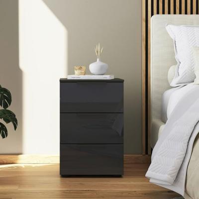 Rauch Flipp 3 Drawer Bedside Cabinet With Adjustable Height Graphite And Basalt Glass