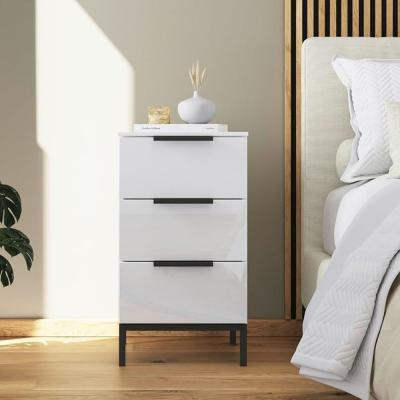 Rauch Flipp 3 Drawer Bedside Cabinet With Metal Base Alpine White And White Glass