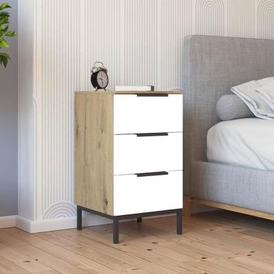 Rauch Flipp 3 Drawer Bedside Cabinet With Metal Base Artisan Oak And Alpine White
