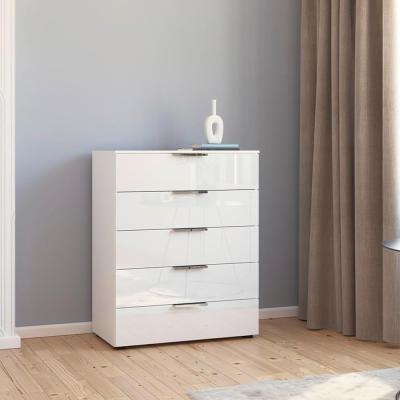 Rauch Flipp 5 Drawer Chest With Adjustable Height Alpine White And White Glass