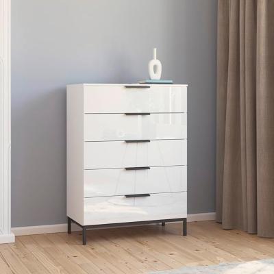 Rauch Flipp 5 Drawer Chest With Metal Base Alpine White And White Glass