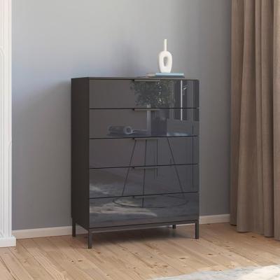 Rauch Flipp 5 Drawer Chest With Metal Base Graphite And Basalt Glass