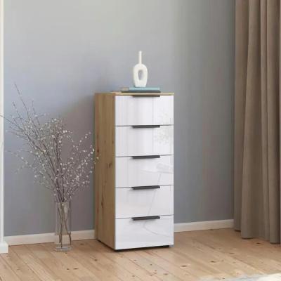 Rauch Flipp 5 Drawer Tall Chest With Adjustable Height Artisan Oak And White Glass