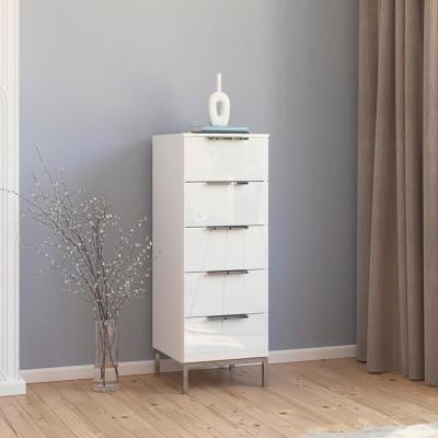 Rauch Flipp 5 Drawer Tall Chest With Metal Base Alpine White And White Glass