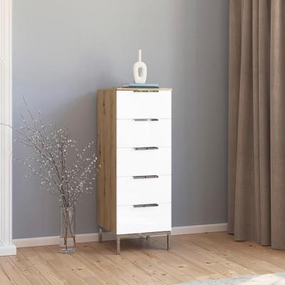 Rauch Flipp 5 Drawer Tall Chest With Metal Base Artisan Oak And Alpine White