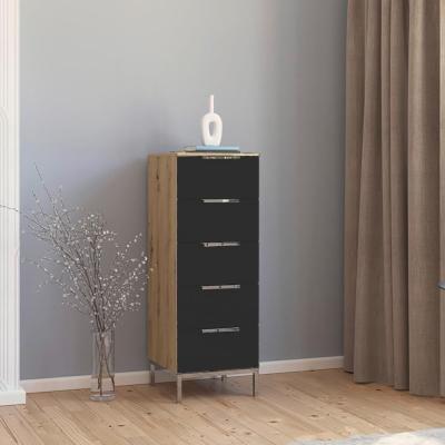 Rauch Flipp 5 Drawer Tall Chest With Metal Base Artisan Oak And Graphite