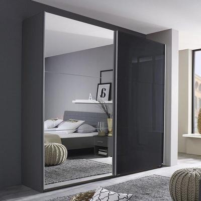 Rauch Halle 218cm 2 Door Sliding Wardrobe Metallic Dark Grey And High Gloss Grey