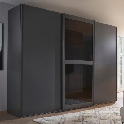 Rauch Lumis 301cm 3 Door Sliding Wardrobe Graphite And Grey Glass