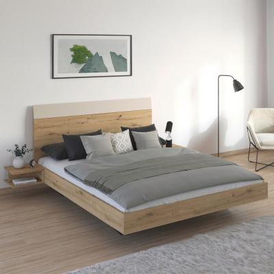 Rauch Monza 5ft King Size Bed With 2 Hanging Bedside Table Artisan Oak And Champagne