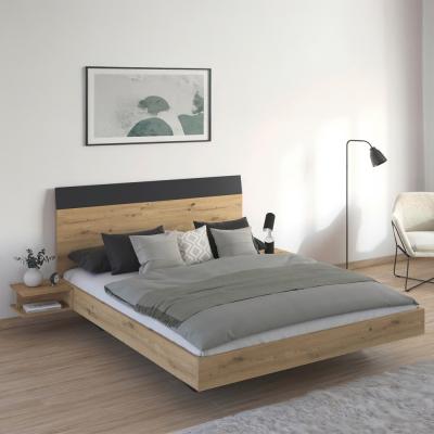 Rauch Monza 5ft King Size Bed With 2 Hanging Bedside Table Artisan Oak And Metallic Dark Grey