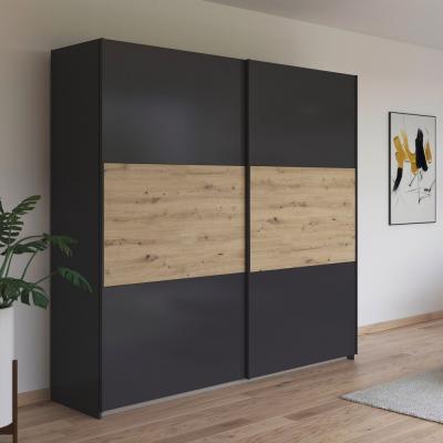 Rauch Neo 218cm 2 Door Sliding Wardrobe Metallic Dark Grey And Artisan Oak
