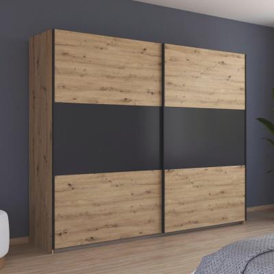 Rauch Neo 261cm 2 Door Sliding Wardrobe Artisan Oak And Metallic Dark Grey