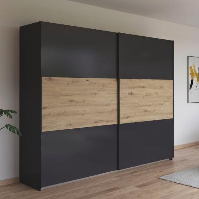 Rauch Neo 261cm 2 Door Sliding Wardrobe Metallic Dark Grey And Artisan Oak