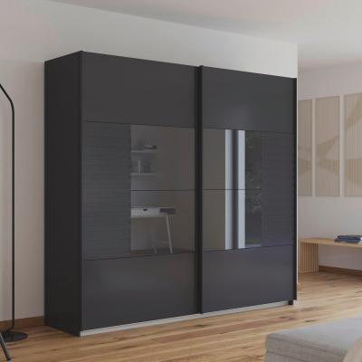 Rauch Ruga 226cm 2 Door Sliding Wardrobe Metallic Dark Grey And Basalt Glass