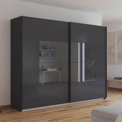 Rauch Ruga 271cm 2 Door Sliding Wardrobe Metallic Dark Grey And Basalt Glass