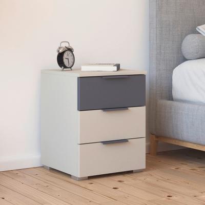 Rauch Sajo 3 Drawer Bedside Cabinet Champagne And Metallic Dark Grey