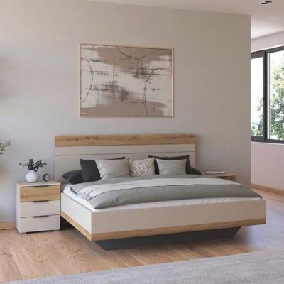 Rauch Sajo 5ft King Size Bed With 2 Bedside Cabinet Champagne And Artisan Oak