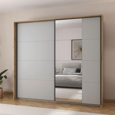 Rauch Credo 226cm 2 Door Sliding Wardrobe With Mirror Silk Grey And Artisan Oak