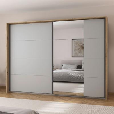 Rauch Credo 271cm 2 Door Sliding Wardrobe With Mirror Silk Grey And Artisan Oak