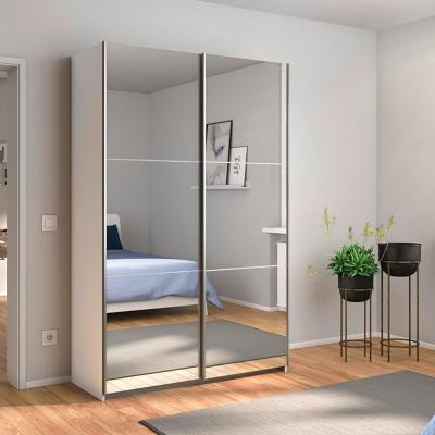 Rauch Reflect 131cm 2 Door Mirrored Sliding Wardrobe With Interior Division Alpine White