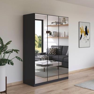 Rauch Reflect 136cm 3 Door Mirrored Wardrobe With Interior Division Metallic Dark Grey